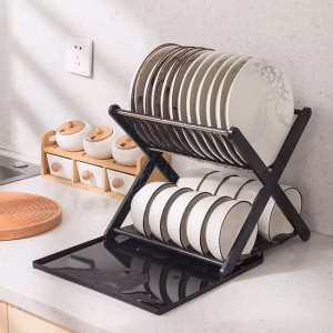 Escurridor de Platos Plegable de Dos Niveles con Bandeja Desmontable