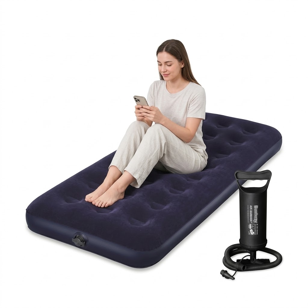 Colchón Inflable 1 Plaza + Inflador Manual | Inflado Rápido y Resistente