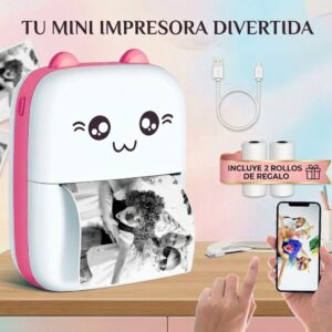 Mini Impresora Térmica Portátil Gatito Bluetooth + 2 Rollos de Regalo