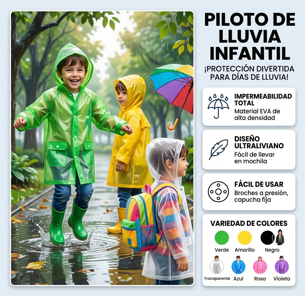 Piloto de Lluvia Infantil Impermeable EVA Traslúcido con Capucha