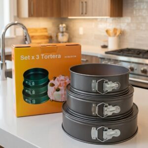 Set X3 Torteras Desmontables Antiadherentes 24 26 28 Cm Moldes Repostería