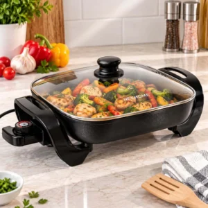 Sartén Olla Eléctrica Antiadherente 4.2L 1360W Con Tapa Vidrio